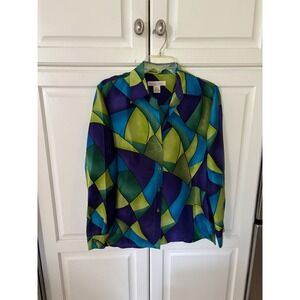 Classic Collection Abstract Geometric Print Button Down Blouse Women's